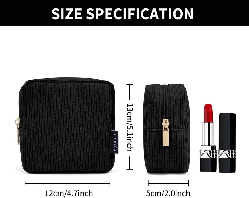 MAGEFY Small Makeup Bag for Purse Mini Cosmetics Bag Corduroy Cute Cosmetic Pouch for Women with Slip-in Pockets - Image 2